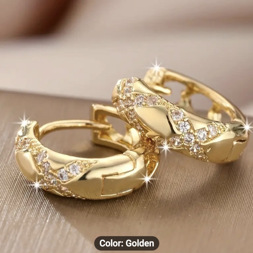 New Elegant 18kt Gold Plated Over Copper 3a Cz Hoop Earrings